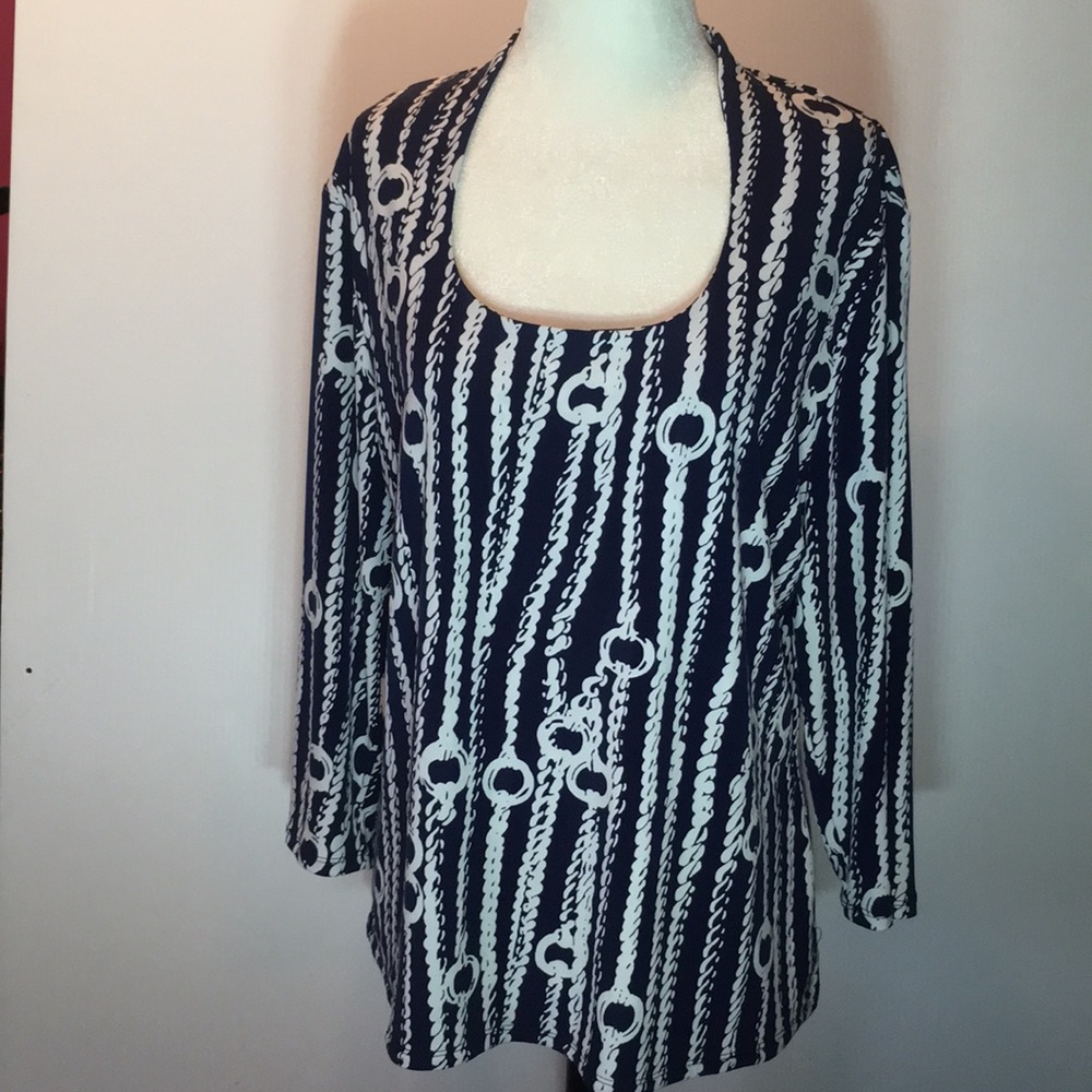 Navy and White GRACE Top . Sz XL